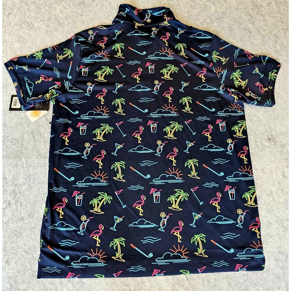 Golf Polo Caddy Cart Electric Avenue Navy Performance UPF 50 Shirt Mens Sz L - Picture 2 of 10